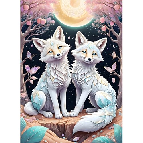 DPHERO DIY Weißer Fuchs Diamant Painting Kits Bilder für Erwachsene Anfänger,5D Liebespaar Diamond Painting Set,DIY Füchse Runde Steine Diamant Kunst Kits, Diamant Art für Zuhause Dekor 30x40 cm von DPHERO