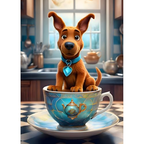 DPHERO DIY Welpe Hund Diamant Painting Kits Bilder für Erwachsene Anfänger,5D Kaffeebecher Diamond Painting Set,DIY Runde Steine Küche Diamant Kunst Kits, Diamant Art für Zuhause Dekor 30x40 cm von DPHERO