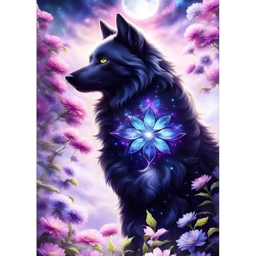 DPHERO DIY Wolf Diamant Painting Bilder für Erwachsene Anfänger,5D Bunte Blumen Diamond Painting Set,DIY Traumland Runde Steine Diamant Kunst Kits, Diamant Art für Zuhause Dekor 30x40 cm von DPHERO