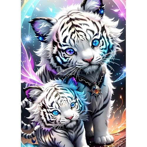 DPHERO DIY Zwei Tiger Diamant Painting Bilder für Erwachsene Anfänger,5D Tiger Diamond Painting Set,DIY Runde Steine Diamant Kunst Kits,Fantasie Diamant Painting für Zuhause Dekor 30x40 cm von DPHERO