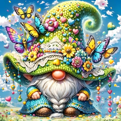 DPHERO DIY Zwerg Diamant Painting Bilder für Erwachsene Anfänger,5D Schmetterling Diamond Painting Set,DIY Blumen Runde Steine Diamant Kunst Kits, Diamant Painting für Zuhause Dekor 30x30 cm von DPHERO