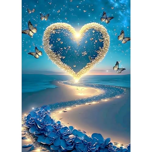 DPHERO Herz Diamant Painting Bilder für Erwachsene Kinder,5D Schmetterling Diamond Painting Set,DIY Strass Bilder Liebe Diamant Kunst Kits,Runde Steine Diamant Painting für Zuhause Dekor 30x40 cm von DPHERO
