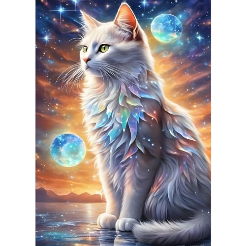 DPHERO Katze Diamant Painting Bilder für Erwachsene Kinder,5D Kätzchen Diamond Painting Set,DIY Strass Bilder Traumland Diamant Kunst Kits,Runde Steine Diamant Painting für Zuhause Dekor 30x40 cm von DPHERO