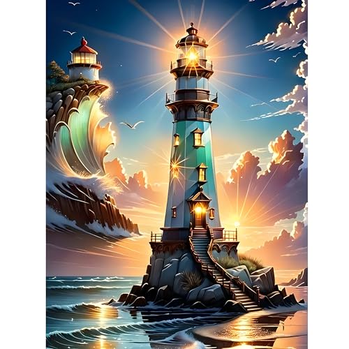 DPIDEA Diamond Painting Leuchtturm, 5D Diamant Painting Bilder für Erwachsene, DIY Diamant Malerei Runde Steine für Zuhause Dekor 30x40 cm von DPIDEA