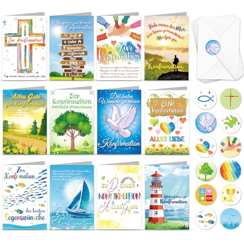 DPKOW 12 Konfirmationskarten mit Umschlag Aufkleber, Konfirmation Karte Mädchen Junge, Konfirmation Glückwunschkarte Klappkarten Blanko, KONFIRMATION Karten Set DPKOW 12 Konfirmationskarten mit Umschlag Aufkleber, Konfirmation Karte Mädchen Junge, Konfirmation Glückwunschkarte Klappkarten Blanko, KONFIRMATION Karten Set von DPKOW