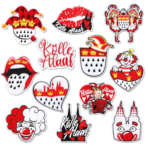 DPKOW 12 Stück Köln Bügelbilder Aufbügeln Karneval Köln Accessoires, Rot Weiß Patches Flicken zum Aufbügeln Köln Aufnäher Karneval Kölle Alaaf Bügelaufkleber Fasching Accessoires Karneval Kostüm Köln von DPKOW