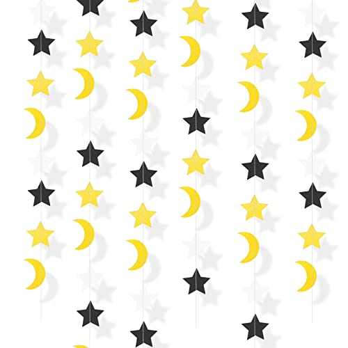 DPKOW 13 Fuß Glitzer Mond Stern Girlanden zum Aufhängen für Ramadan Eid Dekorationen, Schwarz Weiß Gold Eid al-Fitr Wimpelkette Girlande Hause Hängedeko für Ramadan Eid Geburtstags Babyparty Abschluss von DPKOW