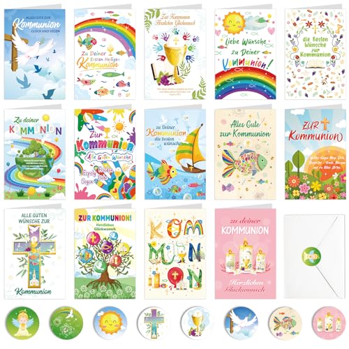 DPKOW 14 Kommunionkarten mit Umschlägen Aufklebern, Glückwunschkarte zur Kommunion Erstkommunion Karte Jungen Mädchen, Kommunion Grußkarten Klappkarten Kommunion Karte Set mit Briefumschlag DPKOW 14 Kommunionkarten mit Umschlägen Aufklebern, Glückwunschkarte zur Kommunion Erstkommunion Karte Jungen Mädchen, Kommunion Grußkarten Klappkarten Kommunion Karte Set mit Briefumschlag von DPKOW
