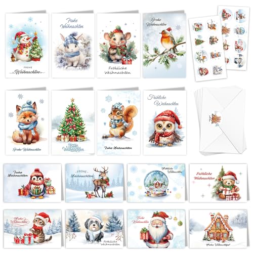 DPKOW 16 Waldtiere Weihnachtskarten mit Umschlag Aufkleber, Frohe Weihnachten Karten Weihnachten Grußkarten Glückwunschkarten Hirsch Eichhörnchen Kaninchen Weihnachtskarten Klappkarten Christmas Cards DPKOW 16 Waldtiere Weihnachtskarten mit Umschlag Aufkleber, Frohe Weihnachten Karten Weihnachten Grußkarten Glückwunschkarten Hirsch Eichhörnchen Kaninchen Weihnachtskarten Klappkarten Christmas Cards von DPKOW