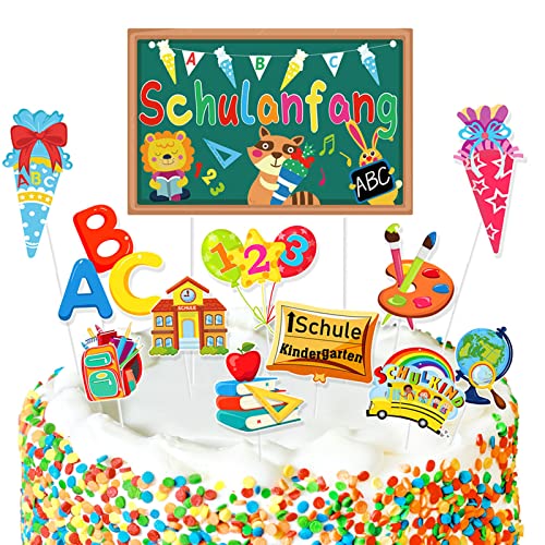 DPKOW 23Stk Schulanfang Kuchen Topper Cupcake Dekorationen für Einschulung Tortendeko Schuleinführung Kuchen Dekorationen Schule Zuckertüte für Mädchen Junge 1. Schultag Schulanfang Party Deko von DPKOW