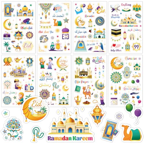 DPKOW 24 Blatt Islamische Sticker Set, Ramadan Eid Sticker Aufkleber Islamische Blumen Mond Stern Sticker zur Eid Basteln Geschenke für DIY Scrapbook Bullet Journal Fotoalbum Eid Ramadan Deko DPKOW 24 Blatt Islamische Sticker Set, Ramadan Eid Sticker Aufkleber Islamische Blumen Mond Stern Sticker zur Eid Basteln Geschenke für DIY Scrapbook Bullet Journal Fotoalbum Eid Ramadan Deko von DPKOW