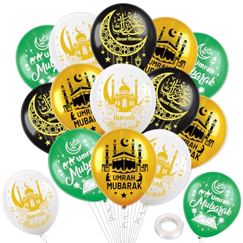 DPKOW 24 Stück Umrah Mubarak Luftballons Dekorationen, Latexballons für islamische muslimische Umrah Mubarak Heim Dekorationen, عمرة مبارك Luftballons Dekoration, 4 Stile DPKOW 24 Stück Umrah Mubarak Luftballons Dekorationen, Latexballons für islamische muslimische Umrah Mubarak Heim Dekorationen, عمرة مبارك Luftballons Dekoration, 4 Stile von DPKOW