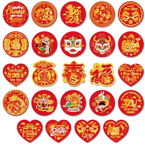 DPKOW 240 Stk 2024 Chinesische Neujahr Etiketten Stickers, Jahr des Drachen Etiketten Aufkleber für Chinesisches Neujahr Geschenkverpackung Scrapbook Umschläge Stickers Chinses New Year von DPKOW