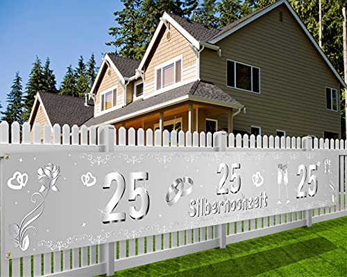 DPKOW 25. Jubiläum Banner für Silberhochzeit Deko, Stoff Banner für Silberpaar 25. Hochzeitstag Deko für Garten Tisch Mauer Innen Außen, Silberne Hochzeit Feier Zubehör, 270 * 35cm DPKOW 25. Jubiläum Banner für Silberhochzeit Deko, Stoff Banner für Silberpaar 25. Hochzeitstag Deko für Garten Tisch Mauer Innen Außen, Silberne Hochzeit Feier Zubehör, 270 * 35cm von DPKOW