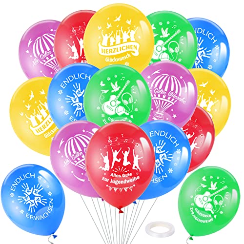 DPKOW 25pcs Alles Gute zur Jugendweihe Luftballons für Jungen Mädchen Jugendweihe Dekorationen, Bunt Latexballons für Endlich Erwachsen Deko Herzlichen Glückwunsch zur Jugendweihe Luftballons von DPKOW