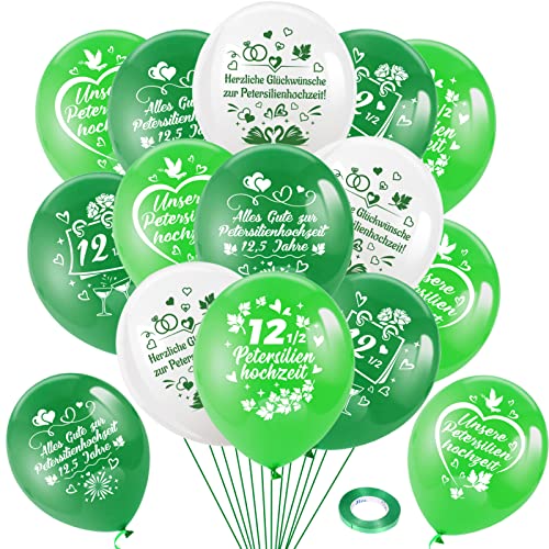DPKOW 25pcs Alles Gute zur Petersilienhochzeit Luftballons Deko für 12,5. Hochzeitstag, Grüne 12,5 Jahre Latexballons für Herzlichen Glückwunsch zur Petersilienhochzeit Dekorationen von DPKOW
