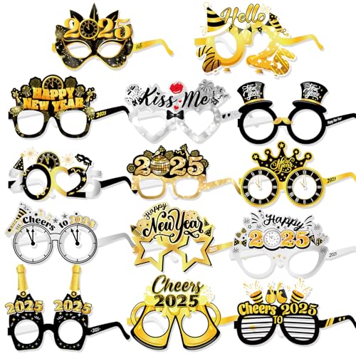 DPKOW 28Stk 2025 Neujahr Papier Brillen, Lustige Partybrille für 2025 Silvester Foto Requisiten Accessoires 2025 Silvester Gastgeschenke, Silber Schwarz gold, Hallo 2025 Frohes Neues Jahr Brillen DPKOW 28Stk 2025 Neujahr Papier Brillen, Lustige Partybrille für 2025 Silvester Foto Requisiten Accessoires 2025 Silvester Gastgeschenke, Silber Schwarz gold, Hallo 2025 Frohes Neues Jahr Brillen von DPKOW