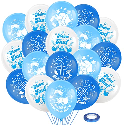 DPKOW 28 Stück Meine Taufe Luftballons für Jungen Taufe Deko, Blau Weiß Taufe Partyballons Schön, DASS Du da Bist Latexballons für Jungen Babyparty Geburtstag Party Dekorationen Kommunion Konfirmation von DPKOW