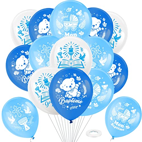 DPKOW 28pcs Bleu Mon Baptême Ballons Pour Enfants Garçon Baptême Décoration von DPKOW