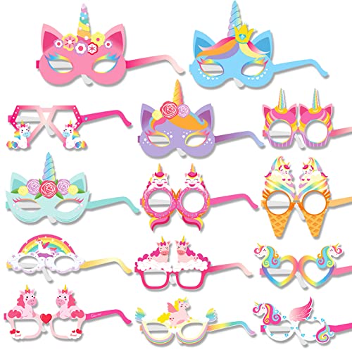 DPKOW 28pcs Einhorn Partybrillen Masken für Kinder Mädchen, Bunte Einhorn Papier Spaßbrille für Mädchen Geburtstag Gastgeschenke Fotorequisiten, Lustige Mädchen Einhorn Party Kostüm Zubehör von DPKOW