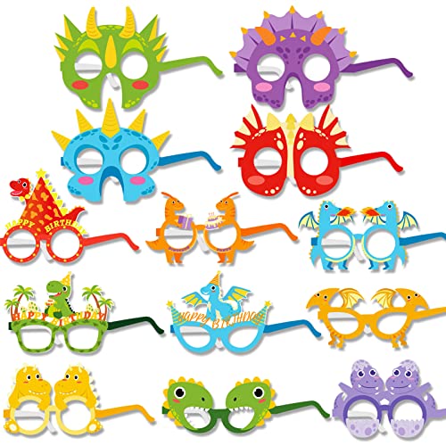 DPKOW 28pcs Lustige Dinosaurier Partybrillen Masken für Kinder, Dschungel Dinosaurier Papier Spaßbrille für Junge Geburtstag Gastgeschenke Fotorequisiten, Junge Dinosaurier Party Kostüm Zubehör von DPKOW
