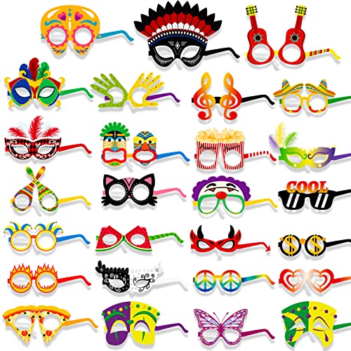 DPKOW 27pcs Lustige Karneval Party Brillen Maske, Papier Spaßbrille für Halloween Karneval Kostüm Zubehör Gastgeschenke, Partybrille für Geburtstag Maskerade Mexikanische Fiesta Fotoaccessoires von DPKOW
