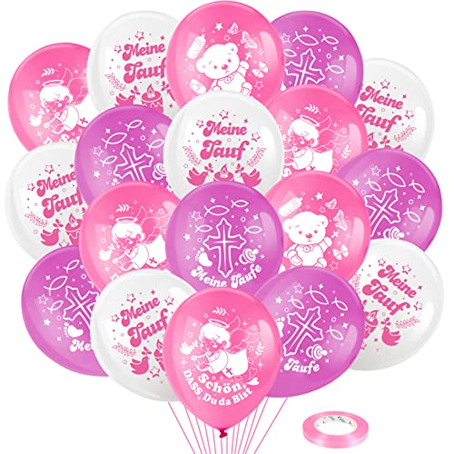DPKOW 28 Stk Meine Taufe Luftballons für Mädchen Taufe Deko, Rosa Weiß Taufe Partyballons Schön, DASS Du da Bist Latexballons für Mädchen Babyparty Geburtstag Party Dekorationen Kommunion Konfirmation von DPKOW