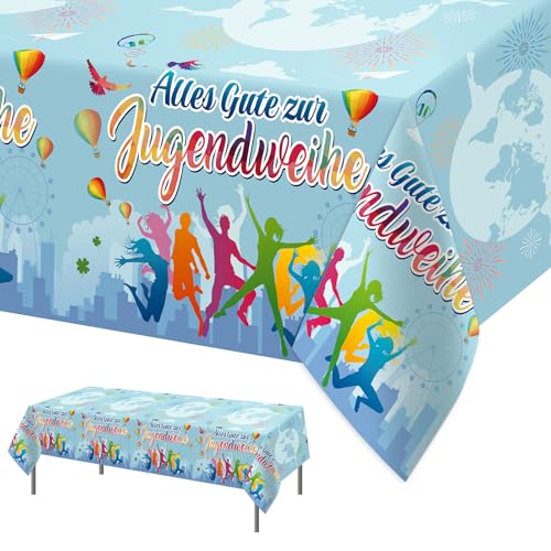 DPKOW 3 STK Jugendweihe Party Tischdecke Wasserabweisend Einweg, Alles Gute zur Jugendweihe Tischdecken für Mädchen Jungen Jugendweihe Tischdeko, PE Plastik Tischdecke, 130cm x 274cm DPKOW 3 STK Jugendweihe Party Tischdecke Wasserabweisend Einweg, Alles Gute zur Jugendweihe Tischdecken für Mädchen Jungen Jugendweihe Tischdeko, PE Plastik Tischdecke, 130cm x 274cm von DPKOW