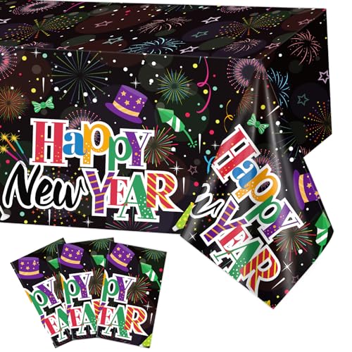 DPKOW 3 Stück Tischdecke Silvester Bunte Tischdecke Silvester Dekorationen Rechteck Einwegtischdecke für Silvester Deko 2024 Tischdeko Silvester Deko 2024 Party Set von DPKOW