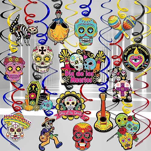 DPKOW 30Stk Tag der Toten Hängedeko, Totenkopf Zuckerschädel Folien Aufhängen Spiral für Tag der Toten Deckendeko, Día de Los Muertos Hängende Spiral Deko für Mexiko Theme Halloween Hängedeko DPKOW 30Stk Tag der Toten Hängedeko, Totenkopf Zuckerschädel Folien Aufhängen Spiral für Tag der Toten Deckendeko, Día de Los Muertos Hängende Spiral Deko für Mexiko Theme Halloween Hängedeko von DPKOW