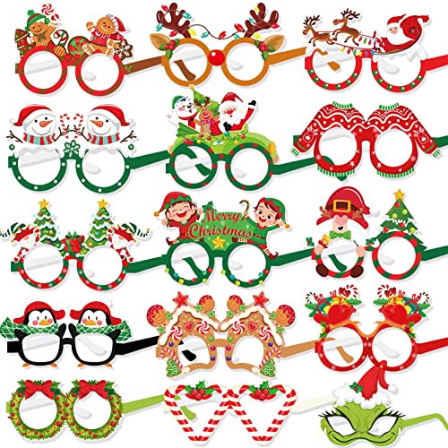 DPKOW 30pcs Papier Lustige Weihnachten Partybrille Photo Booth Prop für Weihnachten Gastgeschenke Kostüm Zubehör, Weihnachtsbaum Kranz Weihnachtsmann Schneemann Zuckerstange Lebkuchenmann Haus Pinguin DPKOW 30pcs Papier Lustige Weihnachten Partybrille Photo Booth Prop für Weihnachten Gastgeschenke Kostüm Zubehör, Weihnachtsbaum Kranz Weihnachtsmann Schneemann Zuckerstange Lebkuchenmann Haus Pinguin von DPKOW