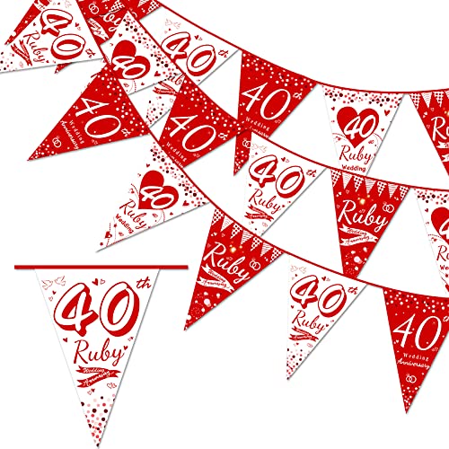 DPKOW 40. Hochzeitstag Girlande Banner, 40 Jubiläum Wimpelkette Rubinhochzeit Deko 40. Hochzeitstag Wimpel Dreieck, 4.7m Drinnen Draußen Aufhängen Deko für Rubin Hochzeit Feier Zubehör DPKOW 40. Hochzeitstag Girlande Banner, 40 Jubiläum Wimpelkette Rubinhochzeit Deko 40. Hochzeitstag Wimpel Dreieck, 4.7m Drinnen Draußen Aufhängen Deko für Rubin Hochzeit Feier Zubehör von DPKOW