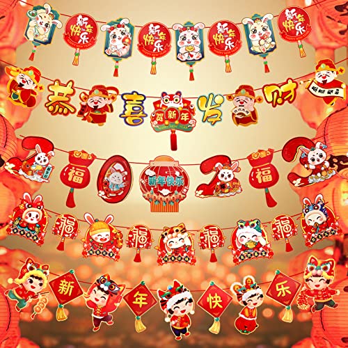 DPKOW 42pcs Chinesisches Neujahr Wimpel Banner 2023 Jahr des Kaninchens Frühlingsfest Wimpel Banner mit Band für das Kaninchen Chinesisches Neujahr Party Chinesisches Frühlingsfest Zubehör von DPKOW