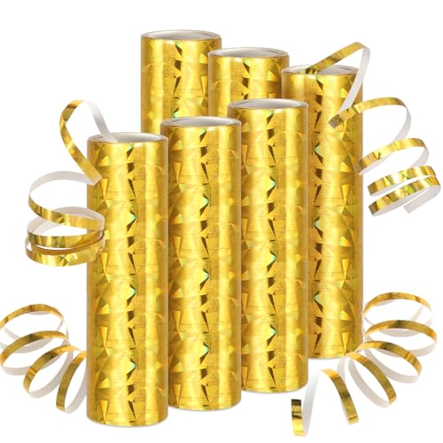 DPKOW 6 Rollen Gold Metallic Luftschlangen Silvester Deko, Laser Glitzer Luftschlangen Geburtstag Hochzeiten Jubiläen Goldene Partydekorationen, Silvester Tisch Deko, mit je 18 Holografisch DPKOW 6 Rollen Gold Metallic Luftschlangen Silvester Deko, Laser Glitzer Luftschlangen Geburtstag Hochzeiten Jubiläen Goldene Partydekorationen, Silvester Tisch Deko, mit je 18 Holografisch von DPKOW