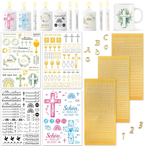 DPKOW 7 Blatt Kommunion kerzentattoos mit Buchstaben Aufkleber, DIY Kommunion Wasserschiebefolie Kerzen Dekoration, Wachsbuchstaben für Kerzen Gold Klebebuchstaben, Kommunion Kerzenfolie Kerzensticker DPKOW 7 Blatt Kommunion kerzentattoos mit Buchstaben Aufkleber, DIY Kommunion Wasserschiebefolie Kerzen Dekoration, Wachsbuchstaben für Kerzen Gold Klebebuchstaben, Kommunion Kerzenfolie Kerzensticker von DPKOW