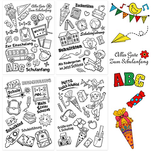 DPKOW 75pcs Schuleinführung Einschulung Klare Stempel, Alles Gute zum Schulanfang Silikon Stempel für DIY Karte Scrapbooking Basteln, 123 ABC Zuckertüten Süssigkeiten Schulkind Stern Herz Stift Buch von DPKOW