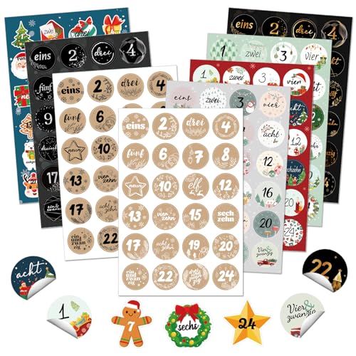 DPKOW 8 x 24 Adventskalender Zahlen Aufkleber 2023 Weihnachten Adventskalender Sticker 1-24 Nummern Aufkleber Adventskalender Klebezahlen Selbstklebend Etiketten Adventskalender Basteln Weihnachten von DPKOW