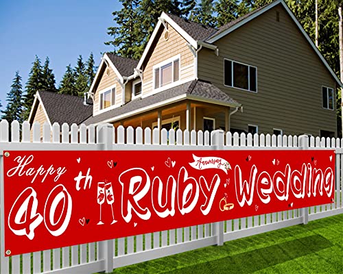 DPKOW Alles Gute zum 40. Hochzeitstag Banner für Rubinhochzeit Deko, 40 Jubiläum Stoff Banner für Wand Garten Tisch Dekoration für 40. Hochzeitstag Deko Zubehör, 270 * 35cm DPKOW Alles Gute zum 40. Hochzeitstag Banner für Rubinhochzeit Deko, 40 Jubiläum Stoff Banner für Wand Garten Tisch Dekoration für 40. Hochzeitstag Deko Zubehör, 270 * 35cm von DPKOW
