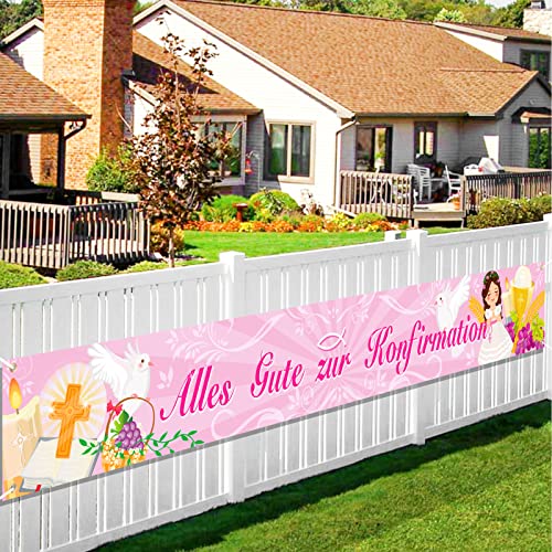 DPKOW Rosa Alles Gute zur Konfirmation Banner Dekoration für Mädchen, Mädchen Konfirmation Garten Außen Deko, Mädchen Konfirmation Wand Tisch Hintergrund Deko, 230 * 30cm von DPKOW