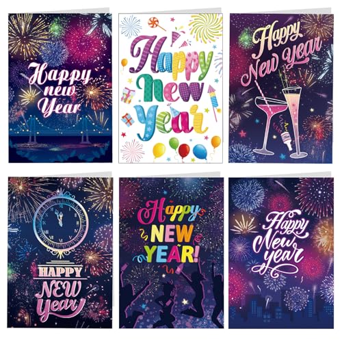 DPKOW Bunt Frohes Neues Jahr Karte 2025 Neujahrskarten mit Umschlägen Set Happy New Year Grußkarten Neujahrswünsche Klappkarte Neujahrsgeschenke Geschenke für Silvester Partyzubehör, 6 Stück DPKOW Bunt Frohes Neues Jahr Karte 2025 Neujahrskarten mit Umschlägen Set Happy New Year Grußkarten Neujahrswünsche Klappkarte Neujahrsgeschenke Geschenke für Silvester Partyzubehör, 6 Stück von DPKOW