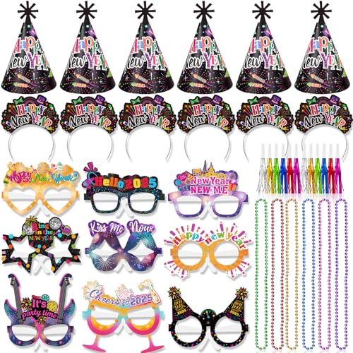 DPKOW Bunt Silvester Deko 2025 Party Set Silvester Haarreif Silvester Partyhüte Silvester Brille Kreischer Halsketten für Silvester Deko 2025 Silvester Foto Requisiten Silvester Accessories DPKOW Bunt Silvester Deko 2025 Party Set Silvester Haarreif Silvester Partyhüte Silvester Brille Kreischer Halsketten für Silvester Deko 2025 Silvester Foto Requisiten Silvester Accessories von DPKOW