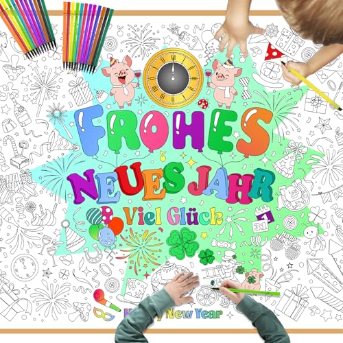DPKOW Neujahrsglücksbringer Ausmalen Poster für Kinder mit Stiften, Papier Bemalbare Tischdecke Beschäftigung Kinder 2025 Glücksbringer Silvester Basteln Geschenk Glücksschwein Kleeblatt DPKOW Neujahrsglücksbringer Ausmalen Poster für Kinder mit Stiften, Papier Bemalbare Tischdecke Beschäftigung Kinder 2025 Glücksbringer Silvester Basteln Geschenk Glücksschwein Kleeblatt von DPKOW