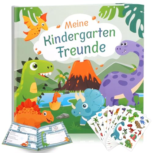 DPKOW Dino Freundebuch Kindergarten Junge, Geschenke zum Kindergartenstart, Meine Kindergartenfreunde Buch, Meine Freunde Gästebuch Album Junge mit Dinosaurier Aufkleber, zum ersten Schultag von DPKOW