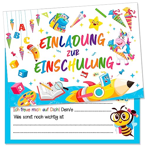 DPKOW Einschulung Einladungskarten Einladung Schulanfang Einhorn Einladungskarten Einladung Einschulung Junge Mädchen mit Umschlägen für Schuleinführung Schulkind Einschulungsparty, 12 Stück DPKOW Einschulung Einladungskarten Einladung Schulanfang Einhorn Einladungskarten Einladung Einschulung Junge Mädchen mit Umschlägen für Schuleinführung Schulkind Einschulungsparty, 12 Stück von DPKOW