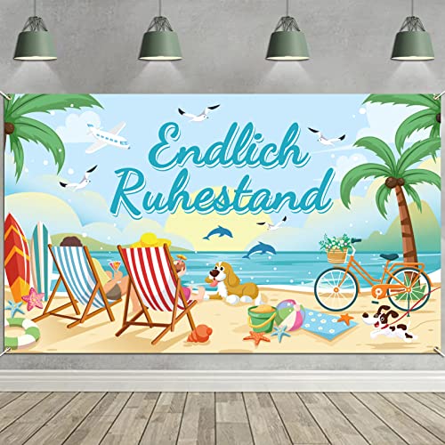 DPKOW Endlich Ruhestand Banner für Rentner Dekoration, Rente Hintergrund für Ruhestand, Pension Abschiedsfeier Deko für Pensionierung Büro Party, 185 * 110cm von DPKOW