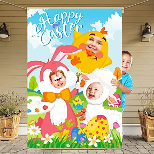DPKOW Frohe Ostern Fotorequisiten Banner, Ostern Gesicht im Loch Spiel für Ostern Aktivitäten Gastgeschenke, Lustige Ostern Spiel Zubehör für Kinder Erwachsene, Ostern Hintergrund Dekorationen von DPKOW
