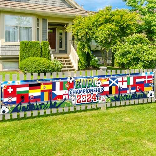 DPKOW Fußball EM 24 Mannschaft Flaggen Banner für Fußball Europameisterschaft 2024 Deko, Teilnehmer Länder Flaggen Banner für 2024 Fußball EM Nationalmannschaft Flaggen Deko, 270 * 40cm von DPKOW