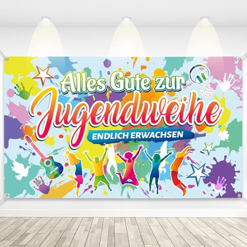 DPKOW Groß Jugendweihe Deko Alles Gute zur Jugendweihe Banner, Stoff Endlich Erwachsen Banner Jugendweihe Hintergrund Drinnen Draußen Deko Jugendweihe Junge Mädchen Jugendweihe Partyzubehör, 185*110cm DPKOW Groß Jugendweihe Deko Alles Gute zur Jugendweihe Banner, Stoff Endlich Erwachsen Banner Jugendweihe Hintergrund Drinnen Draußen Deko Jugendweihe Junge Mädchen Jugendweihe Partyzubehör, 185*110cm von DPKOW