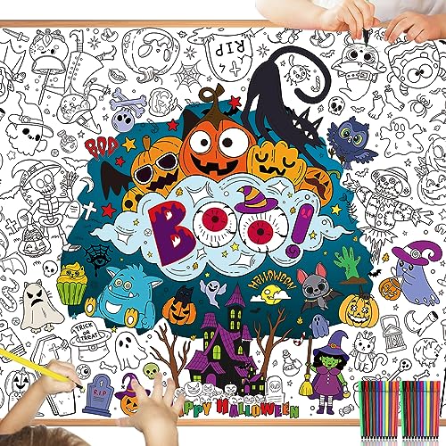 DPKOW Halloween Ausmalen Tischdecke für Kinder mit Stiften, 47 x 33 Zoll Riese Papier Halloween Bemalbare Tischdecke für Kinder Halloween Basteln Geschenk, Groß Halloween Ausmalen Poster von DPKOW