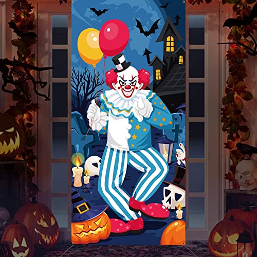 DPKOW Halloween Clown Banner für Grusel Halloween Deko, Stoff Clown Tür Banner für Halloween Tür Deko, Gruselig Halloween Spukhaus Aussen Dekoration Requisiten, 185 * 90cm DPKOW Halloween Clown Banner für Grusel Halloween Deko, Stoff Clown Tür Banner für Halloween Tür Deko, Gruselig Halloween Spukhaus Aussen Dekoration Requisiten, 185 * 90cm von DPKOW